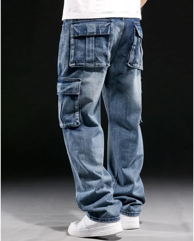 Baggy Cargo Pants Men Casual Loose Fit Hip Hop Jeans with Multi Pockets