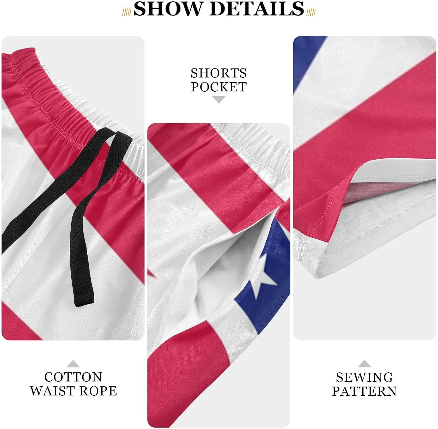 Bald Eagle On American Flag Patriotic USA Design Men's Pajama Pants Shorts Sleepwear Lounge Pajama Bottoms