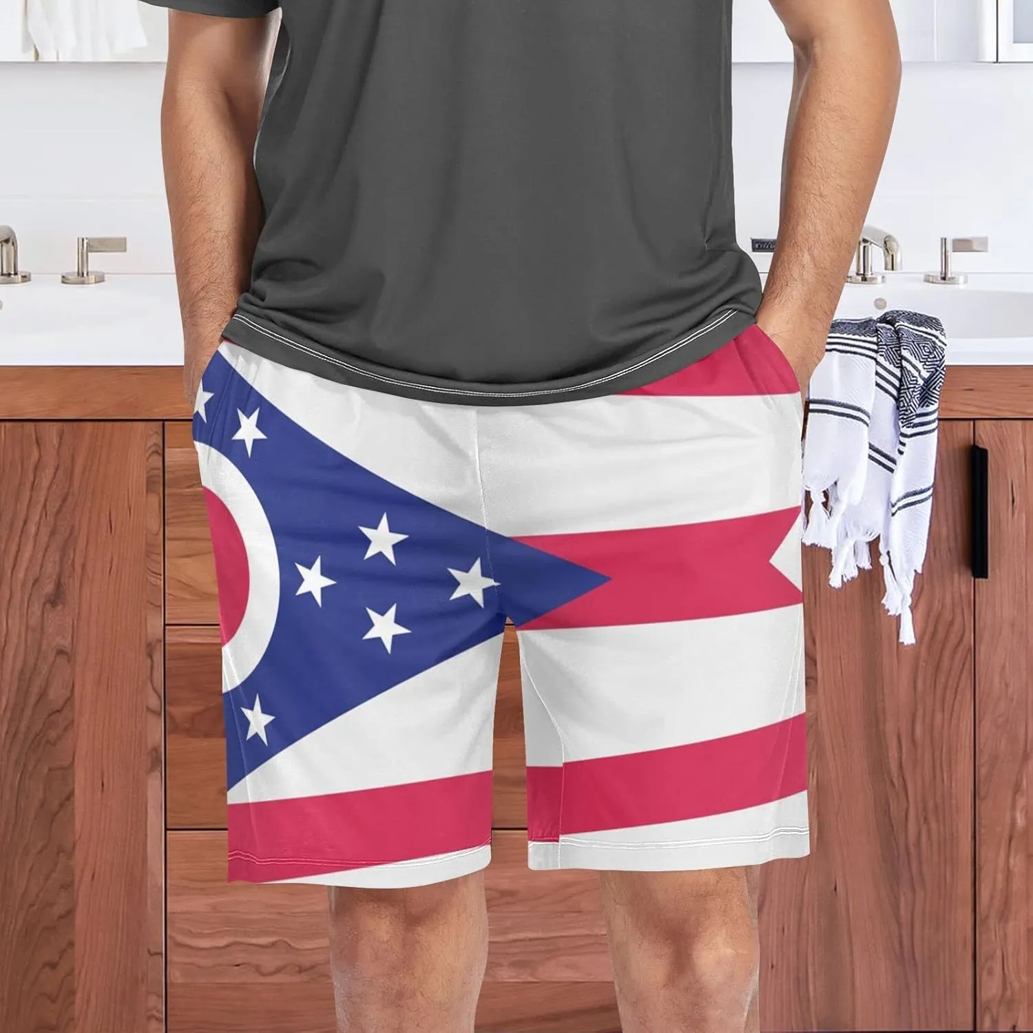 Bald Eagle On American Flag Patriotic USA Design Men's Pajama Pants Shorts Sleepwear Lounge Pajama Bottoms