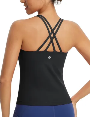 baleaf Women's Workout Tank Tops with Wireless Padded Yoga Crop Longline Sports Bras Double Spaghetti Strap