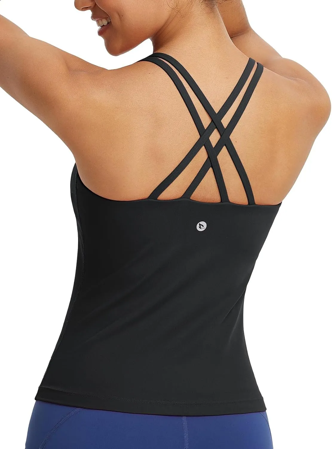 baleaf Women's Workout Tank Tops with Wireless Padded Yoga Crop Longline Sports Bras Double Spaghetti Strap