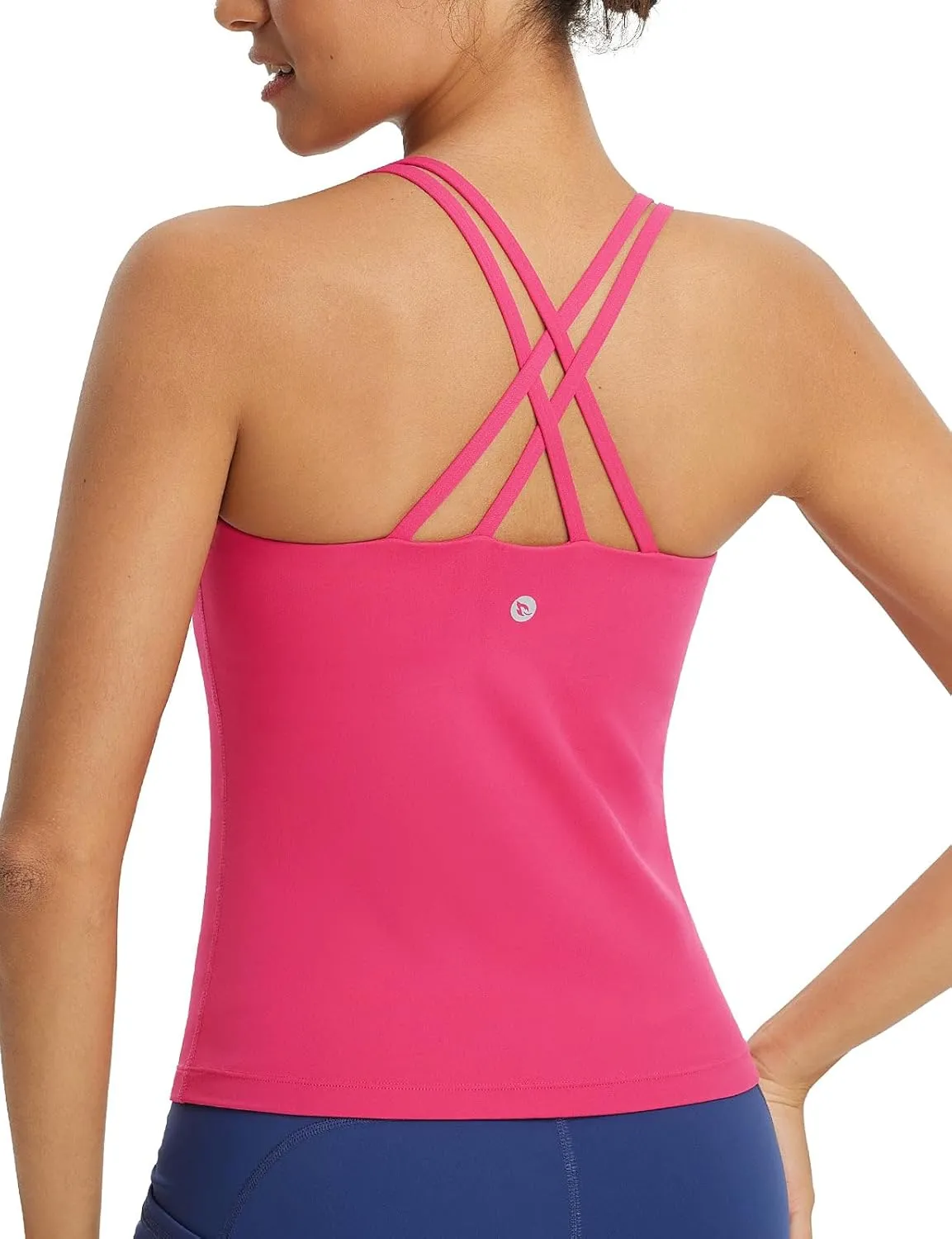 baleaf Women's Workout Tank Tops with Wireless Padded Yoga Crop Longline Sports Bras Double Spaghetti Strap