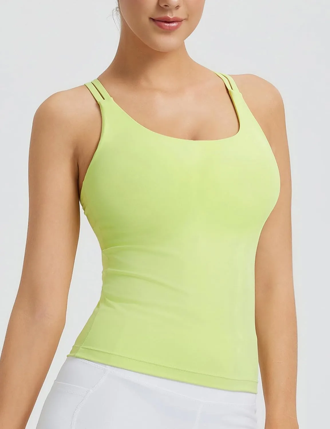 baleaf Women's Workout Tank Tops with Wireless Padded Yoga Crop Longline Sports Bras Double Spaghetti Strap