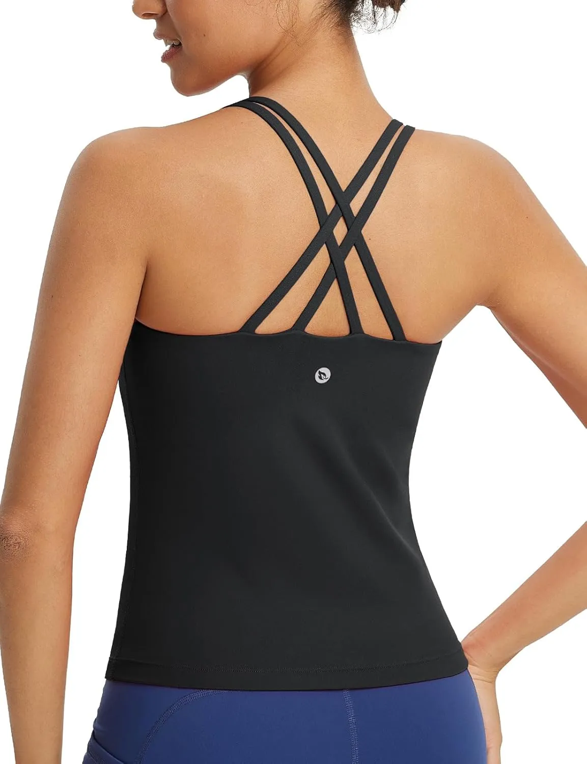 baleaf Women's Workout Tank Tops with Wireless Padded Yoga Crop Longline Sports Bras Double Spaghetti Strap