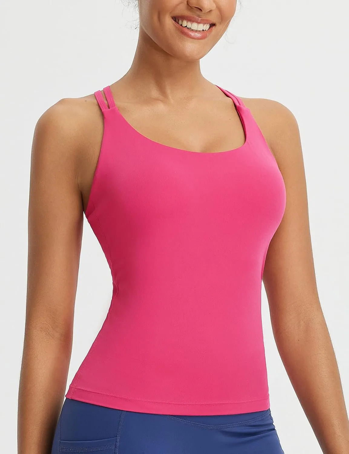 baleaf Women's Workout Tank Tops with Wireless Padded Yoga Crop Longline Sports Bras Double Spaghetti Strap