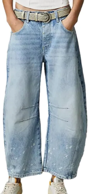 Barrel Jeans Women Trendy Low Waisted Wide Leg Barrel Jeans Baggy Vintage Denim Trouser Dressy Loose Fit Jean Pants