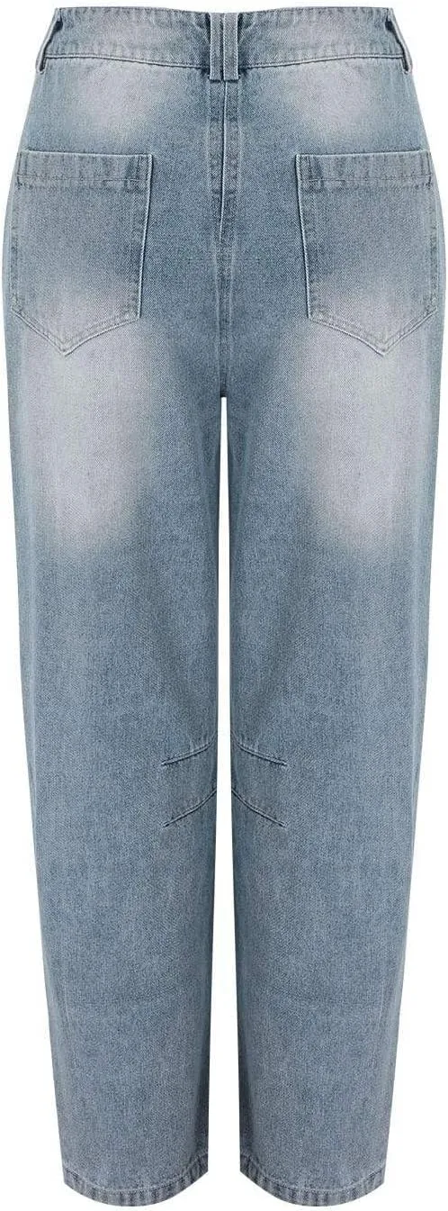 Barrel Jeans Women Trendy Low Waisted Wide Leg Barrel Jeans Baggy Vintage Denim Trouser Dressy Loose Fit Jean Pants