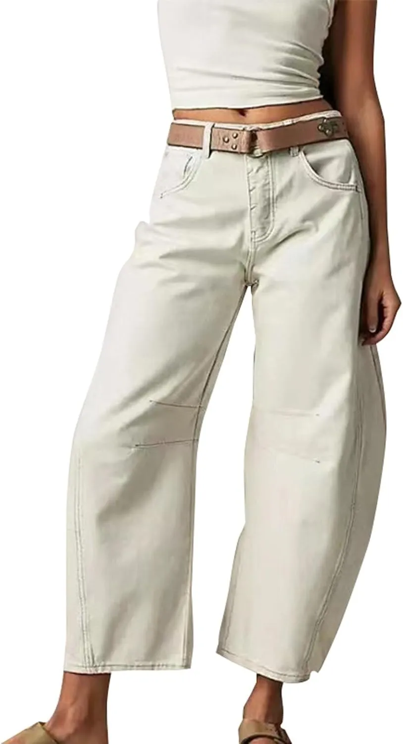 Barrel Jeans Women Trendy Low Waisted Wide Leg Barrel Jeans Baggy Vintage Denim Trouser Dressy Loose Fit Jean Pants