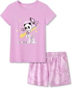 Beezizac Tie Dye Pajamas for Girls - 100% Cotton Glitter Butterfly Cat Summer Short Sleeve PJ Set Tween Clothes Size 4T - 18