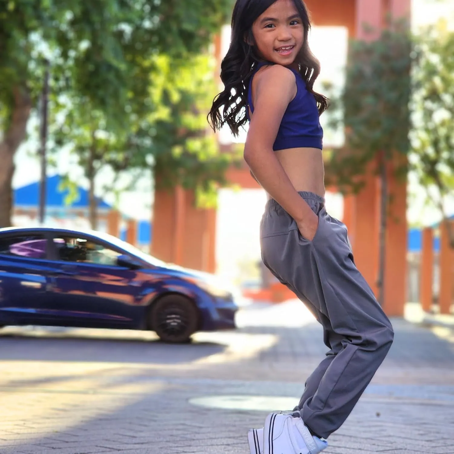 BIG ELEPHANT Girls Quick Dry Active Athletic Joggers, Kids Pull-on Lounge Joggers with Pocket