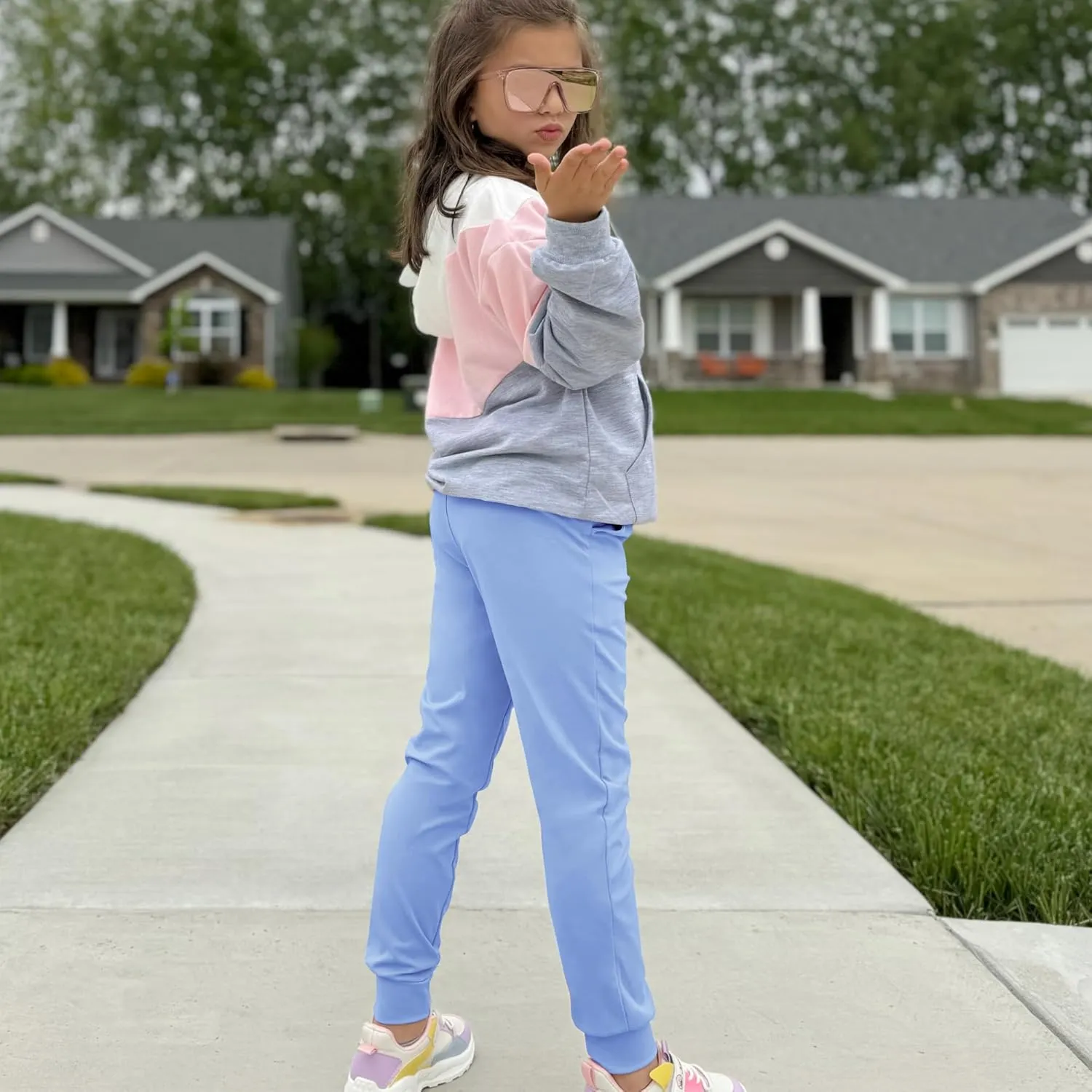 BIG ELEPHANT Girls Quick Dry Active Athletic Joggers, Kids Pull-on Lounge Joggers with Pocket