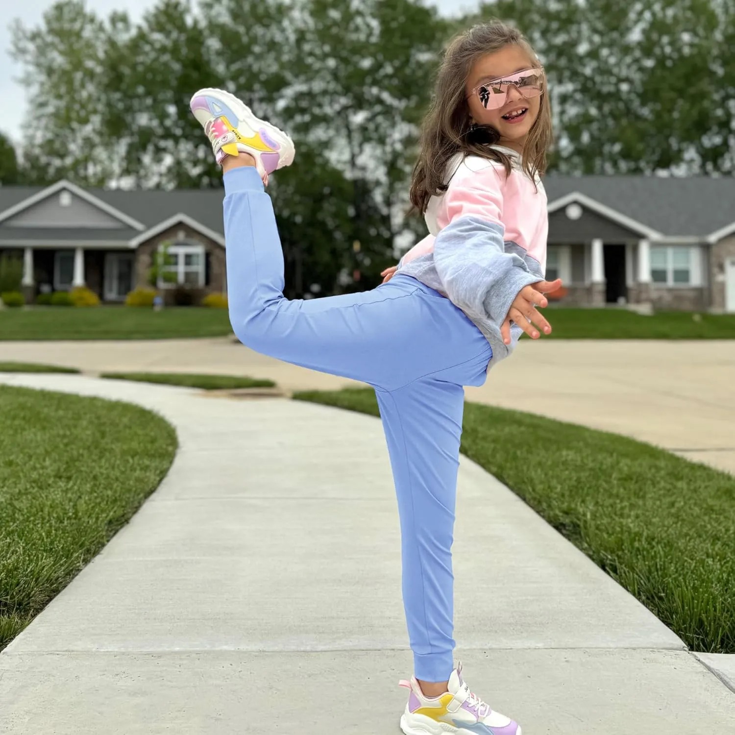 BIG ELEPHANT Girls Quick Dry Active Athletic Joggers, Kids Pull-on Lounge Joggers with Pocket