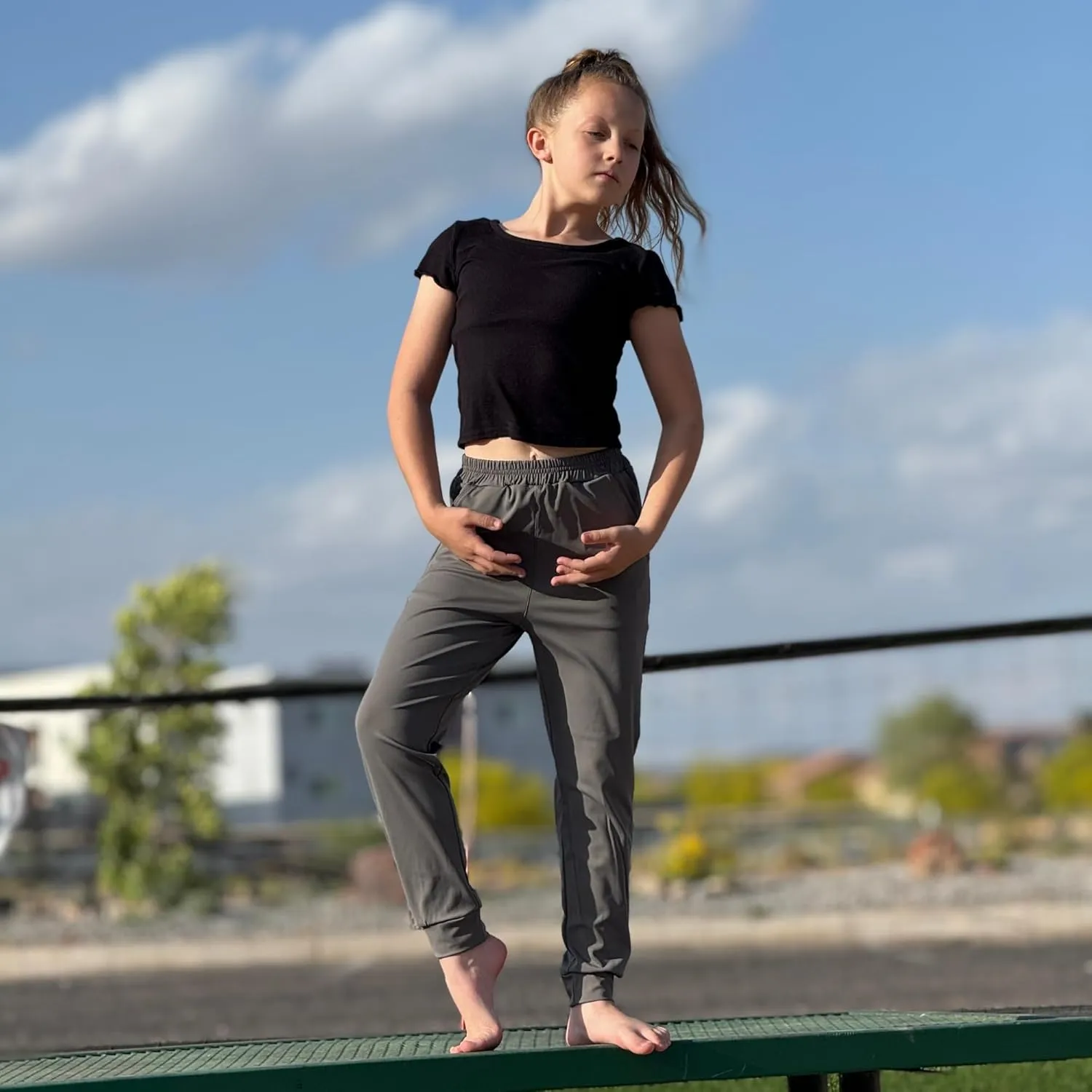 BIG ELEPHANT Girls Quick Dry Active Athletic Joggers, Kids Pull-on Lounge Joggers with Pocket
