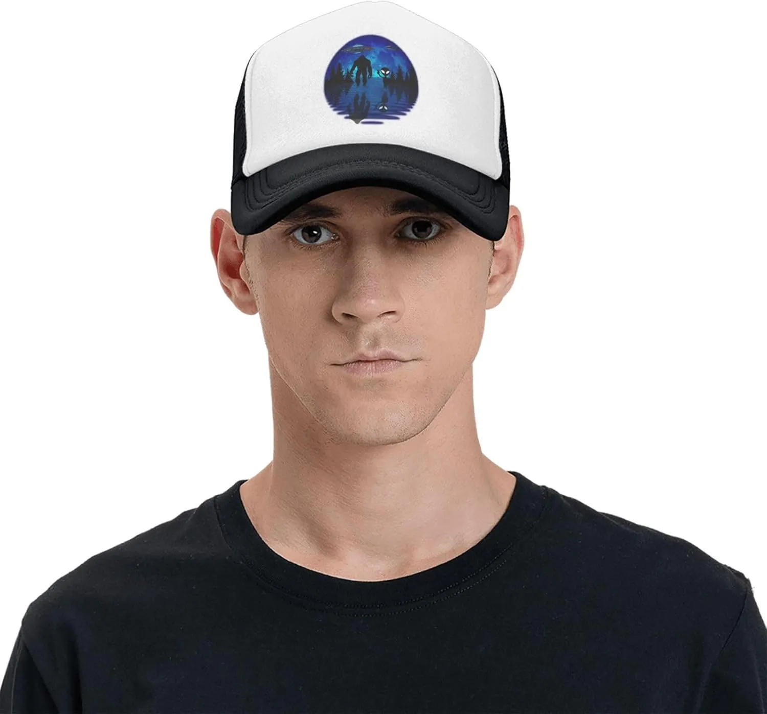Bigfoot Trucker Hat Cap Adjustable Snapback Baseball Cap for Men Women Breathable Mesh Hat Black