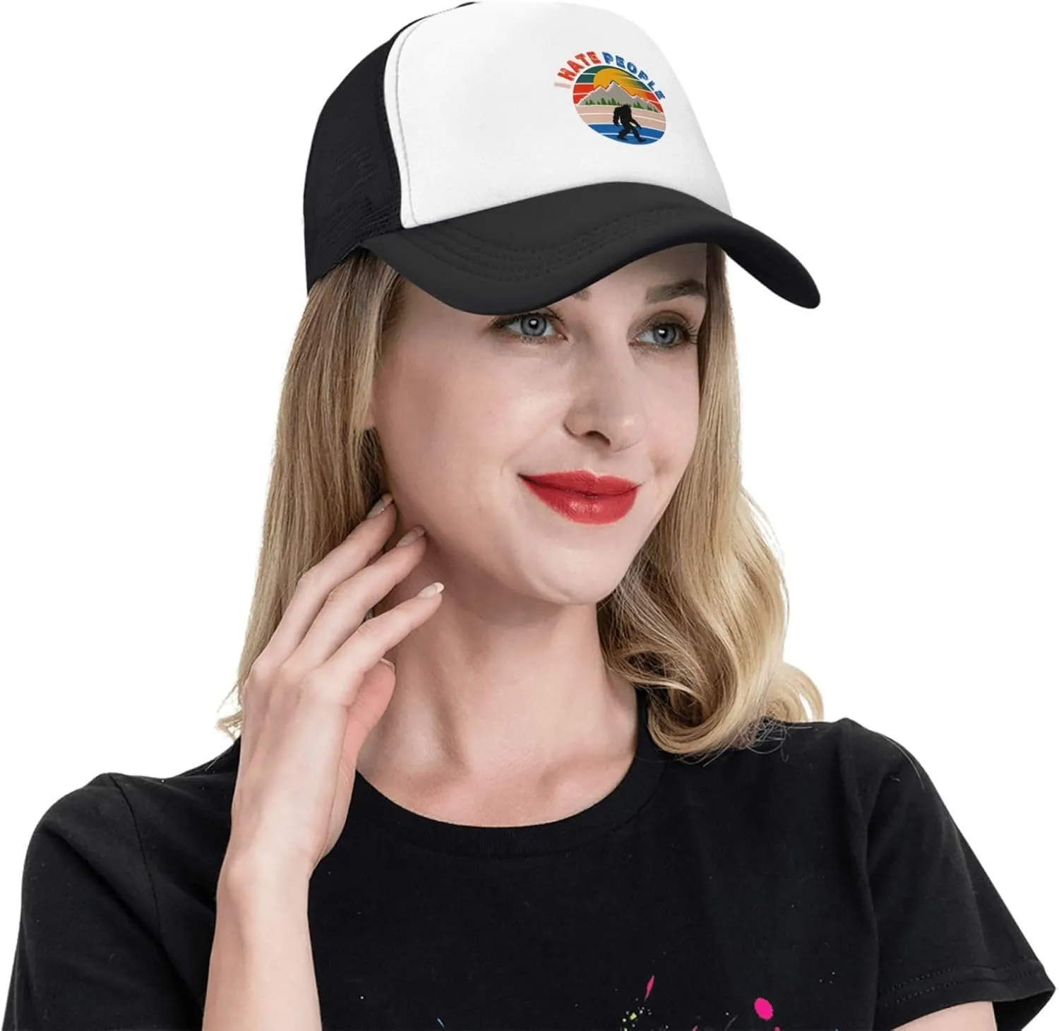 Bigfoot Trucker Hat Cap Adjustable Snapback Baseball Cap for Men Women Breathable Mesh Hat Black