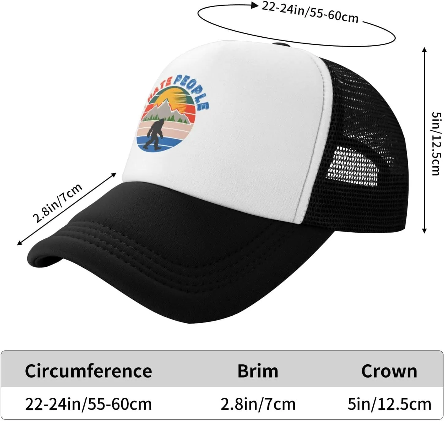 Bigfoot Trucker Hat Cap Adjustable Snapback Baseball Cap for Men Women Breathable Mesh Hat Black