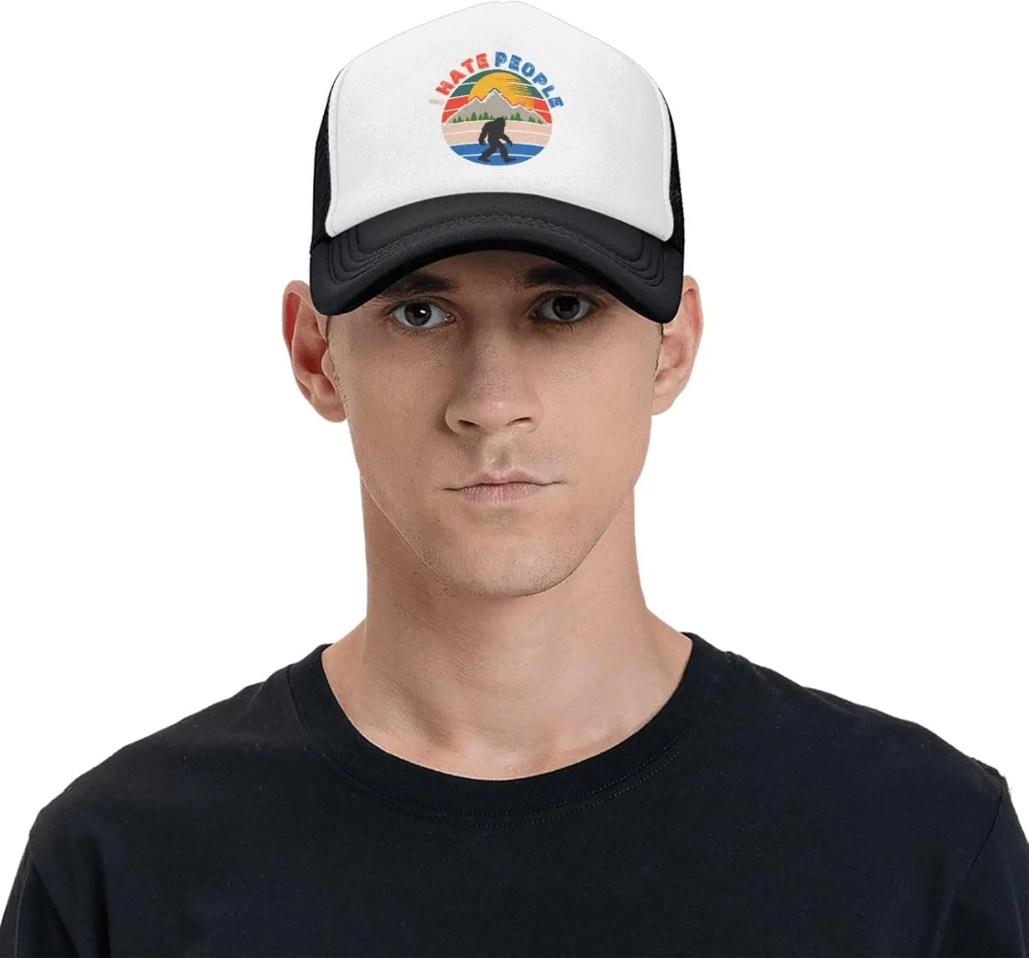 Bigfoot Trucker Hat Cap Adjustable Snapback Baseball Cap for Men Women Breathable Mesh Hat Black