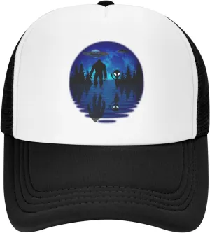 Bigfoot Trucker Hat Cap Adjustable Snapback Baseball Cap for Men Women Breathable Mesh Hat Black