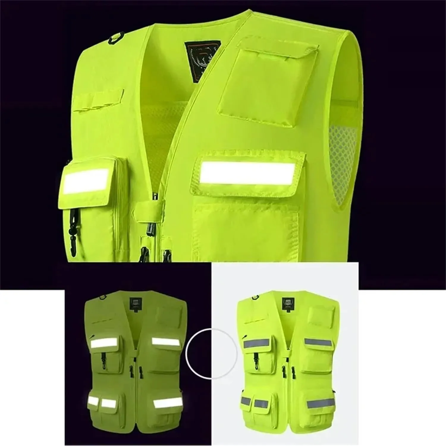 Biking Reflective Vest Breathable Mesh Construction Workwear Motorcycle Cycling Vest Night Running Wear