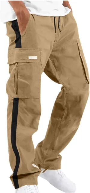 Black Joggers Men Cargo Drawstring Running Straight Sweatpants Causal Joggers Athletic Pants with Pockets Hiking