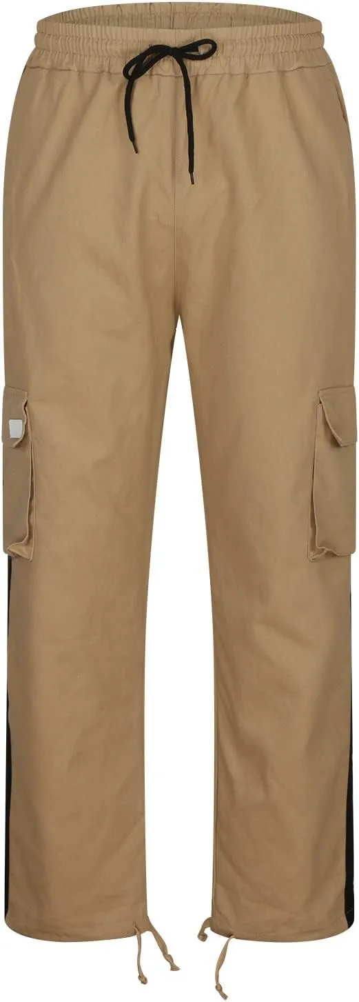 Black Joggers Men Cargo Drawstring Running Straight Sweatpants Causal Joggers Athletic Pants with Pockets Hiking