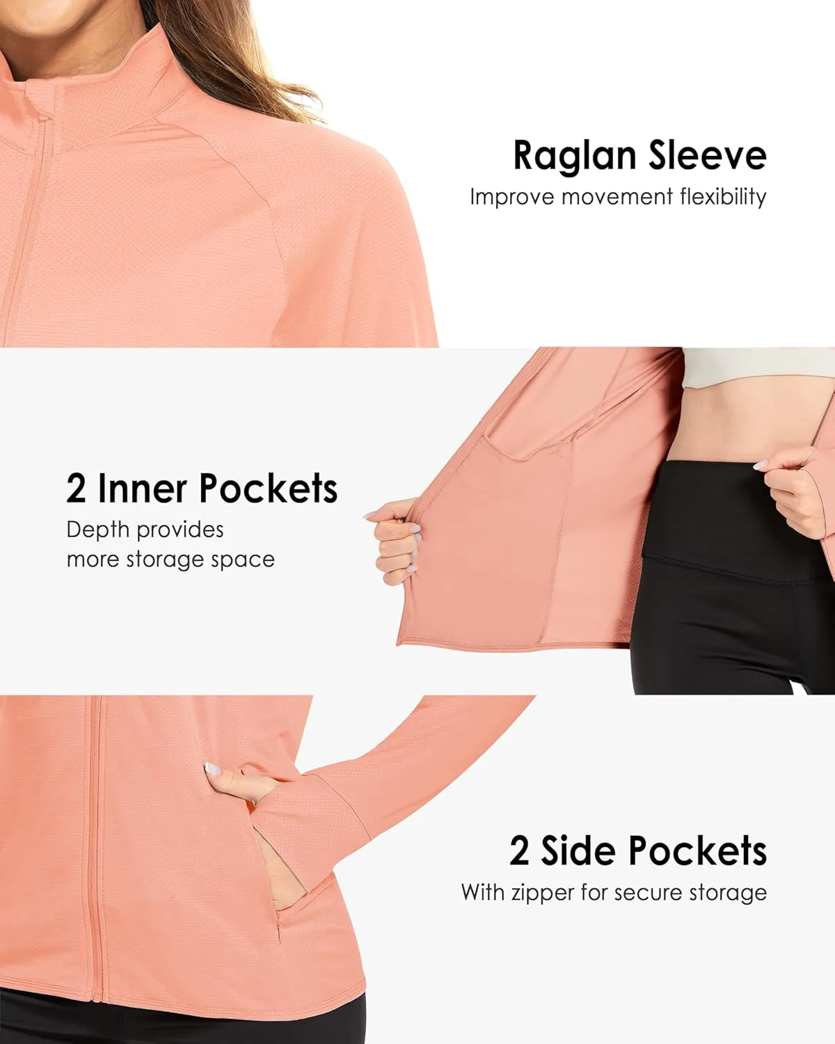 Boladeci Women's Athletic Jackets Lightweight UPF 50  Sun Shirts Long Sleeve Full Zip Up Quick Dry Running Workout Jackets