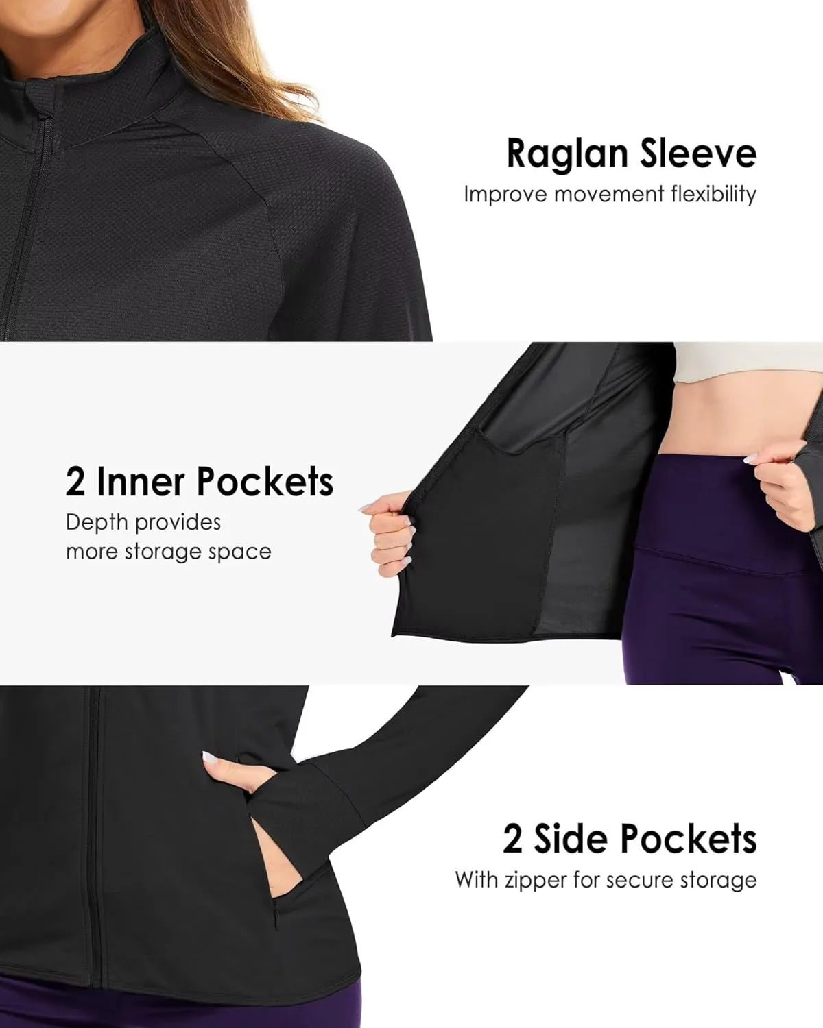 Boladeci Women's Athletic Jackets Lightweight UPF 50  Sun Shirts Long Sleeve Full Zip Up Quick Dry Running Workout Jackets