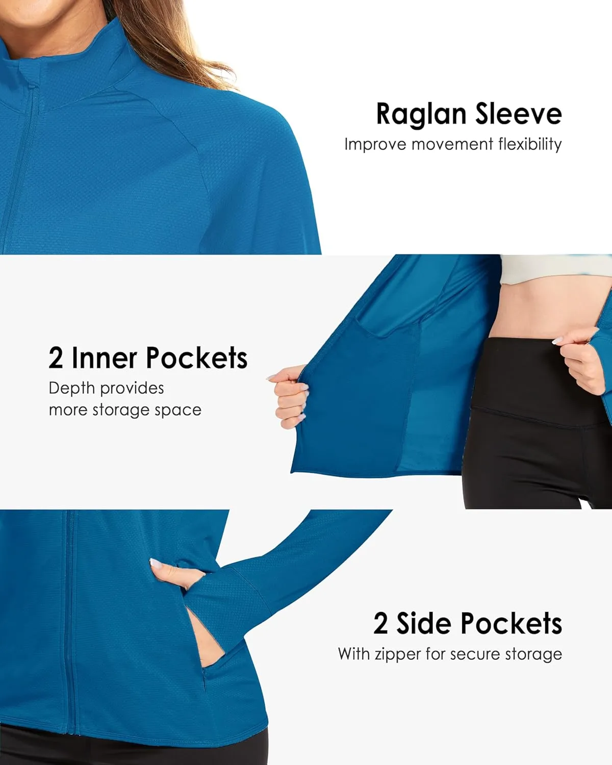 Boladeci Women's Athletic Jackets Lightweight UPF 50  Sun Shirts Long Sleeve Full Zip Up Quick Dry Running Workout Jackets