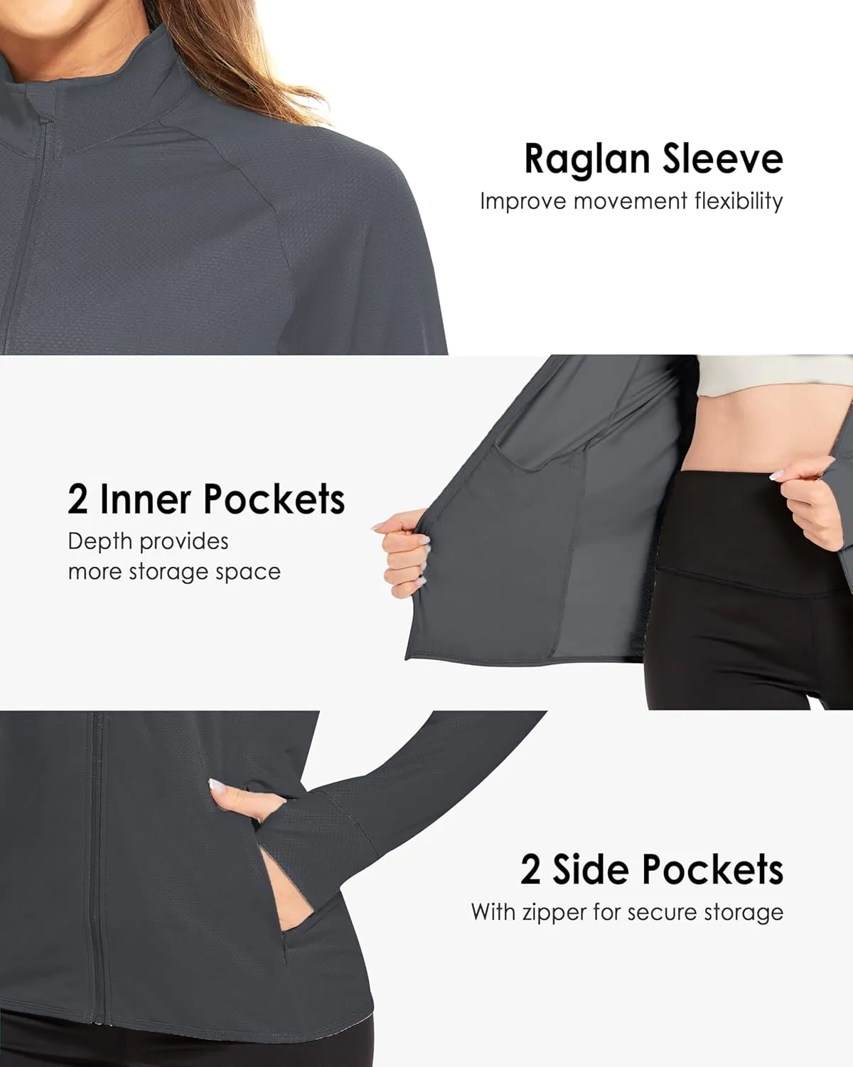 Boladeci Women's Athletic Jackets Lightweight UPF 50  Sun Shirts Long Sleeve Full Zip Up Quick Dry Running Workout Jackets