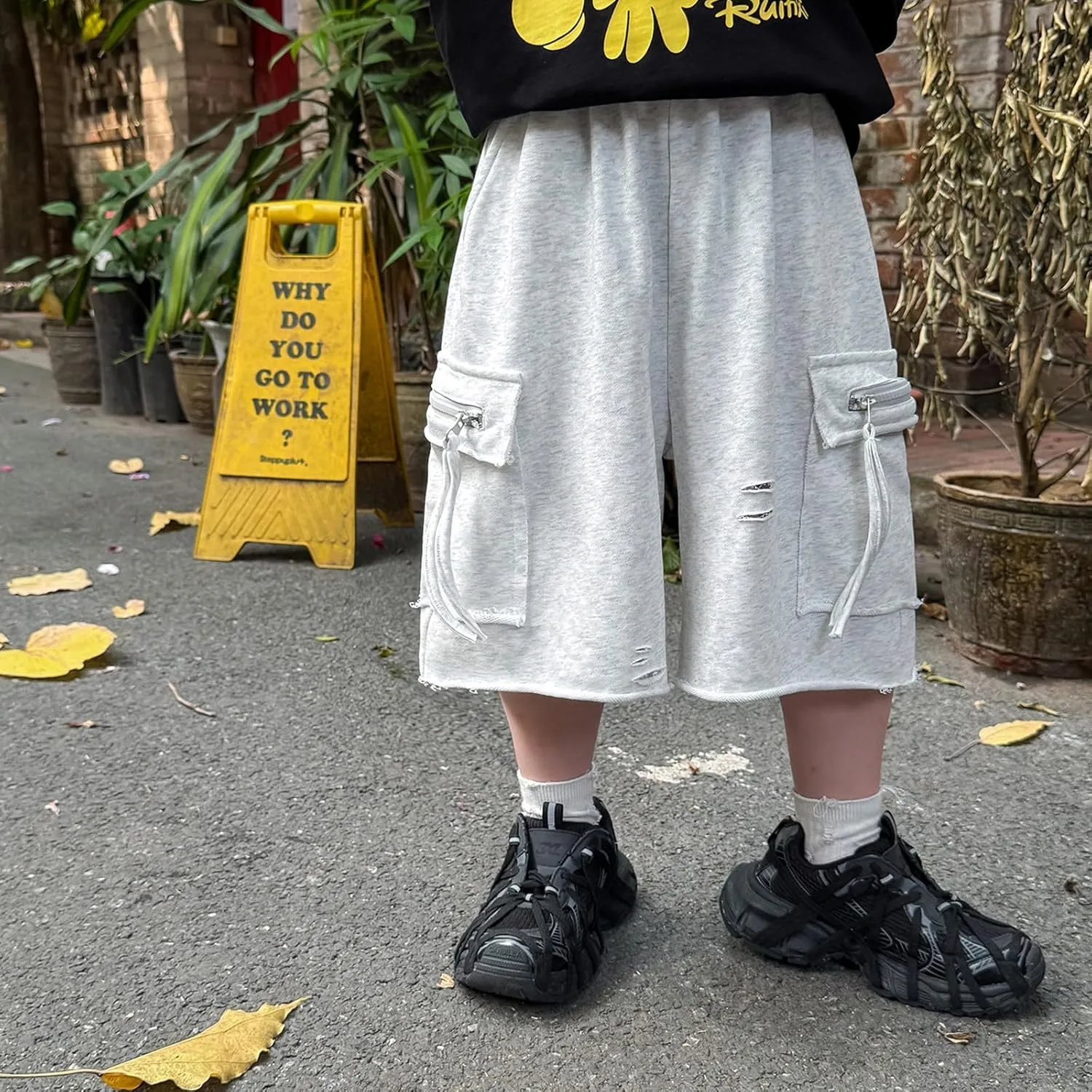 Boy's Shorts High Waisted Quick Dry Casual Button Pants Solid Color Kids Fashion Wide Leg Sweatpants