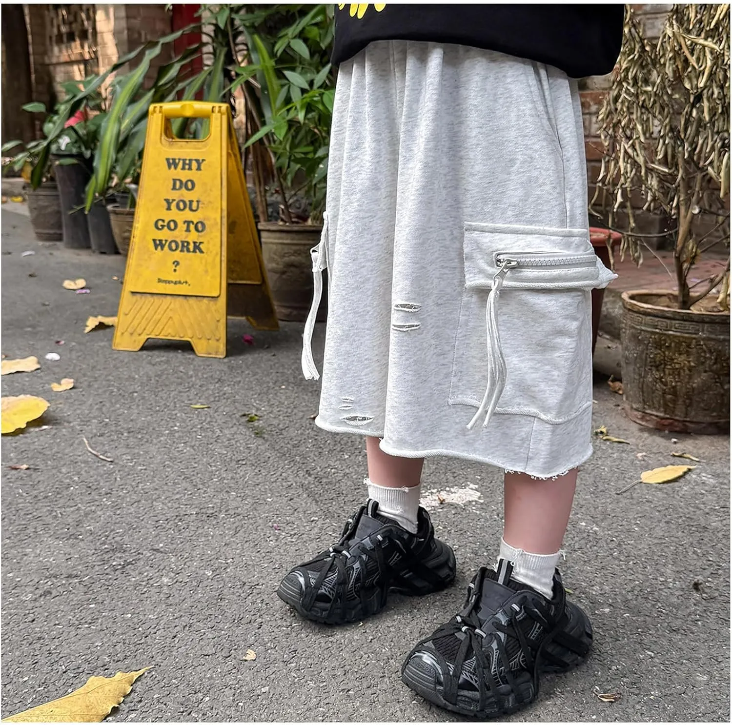 Boy's Shorts High Waisted Quick Dry Casual Button Pants Solid Color Kids Fashion Wide Leg Sweatpants