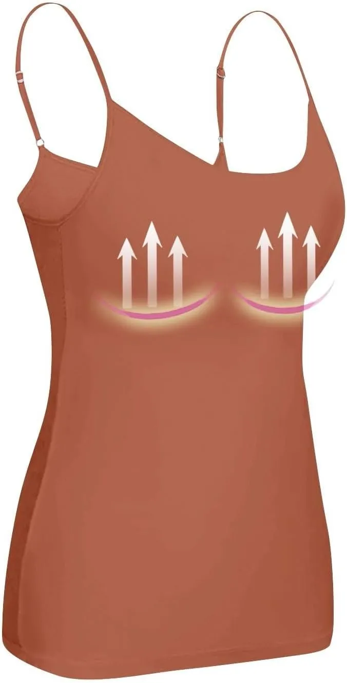 Camisole Tops for Women Summer Casual Spaghetti Strap Yoga Tank Tops Built in Bra Sports Padded Cotton Undershirts