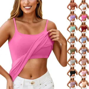 Camisole Tops for Women Summer Casual Spaghetti Strap Yoga Tank Tops Built in Bra Sports Padded Cotton Undershirts