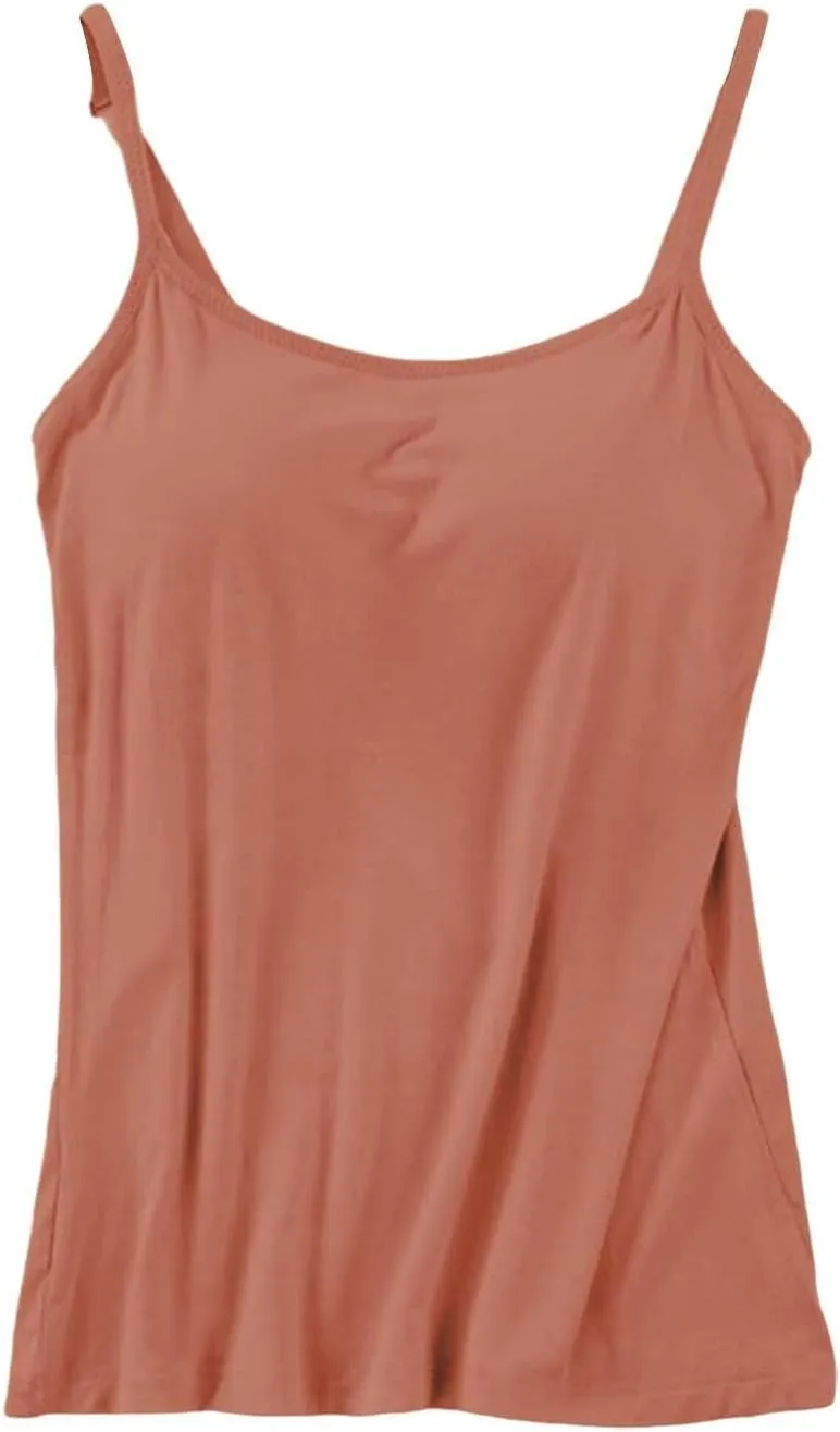 Camisole Tops for Women Summer Casual Spaghetti Strap Yoga Tank Tops Built in Bra Sports Padded Cotton Undershirts