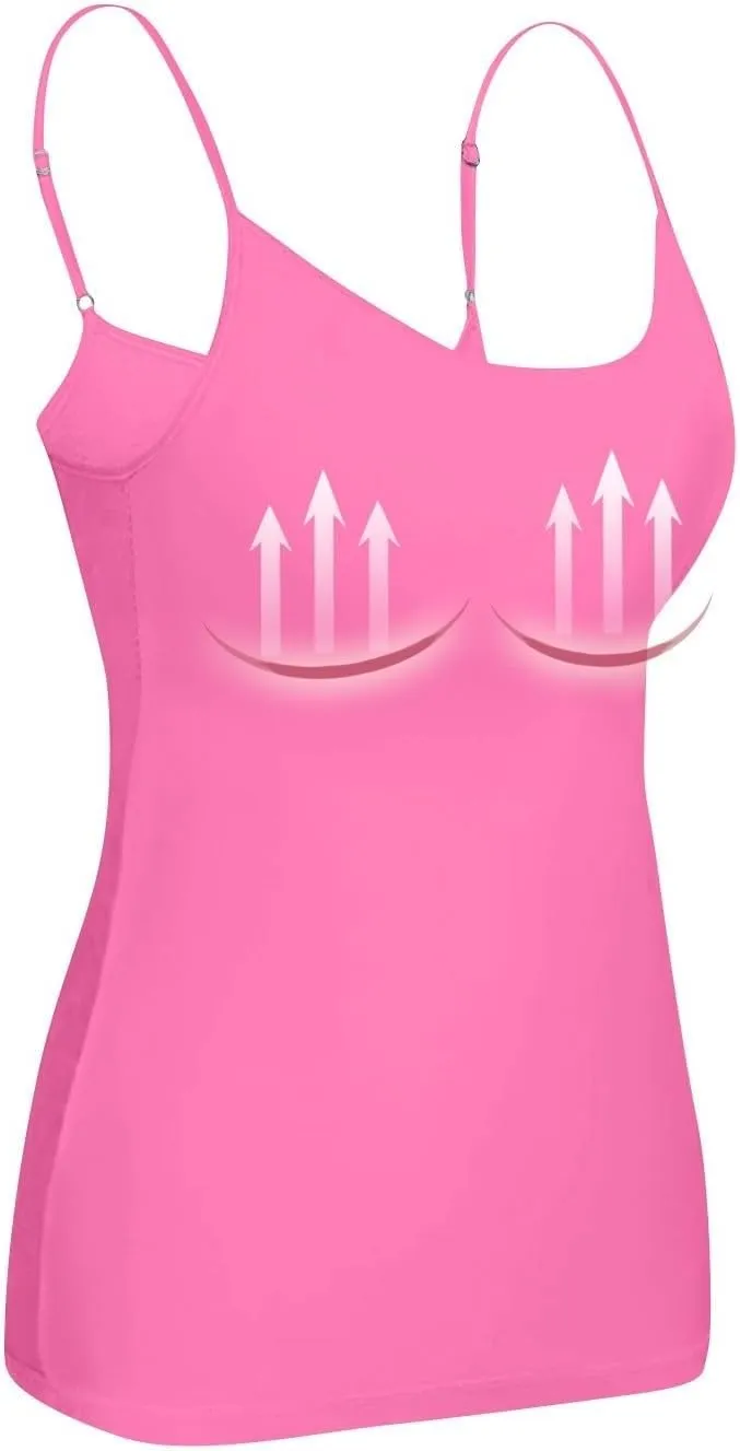 Camisole Tops for Women Summer Casual Spaghetti Strap Yoga Tank Tops Built in Bra Sports Padded Cotton Undershirts