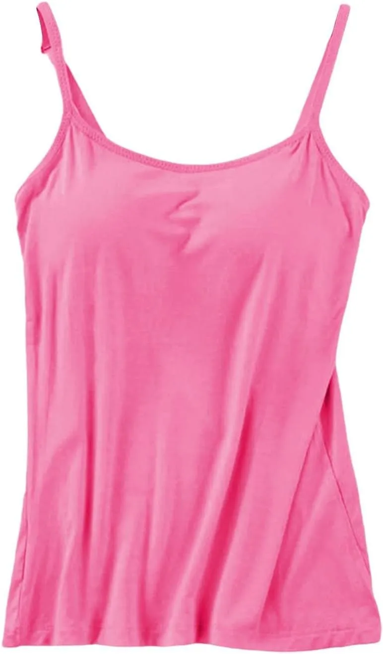 Camisole Tops for Women Summer Casual Spaghetti Strap Yoga Tank Tops Built in Bra Sports Padded Cotton Undershirts