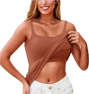 Camisole Tops for Women Summer Casual Spaghetti Strap Yoga Tank Tops Built in Bra Sports Padded Cotton Undershirts