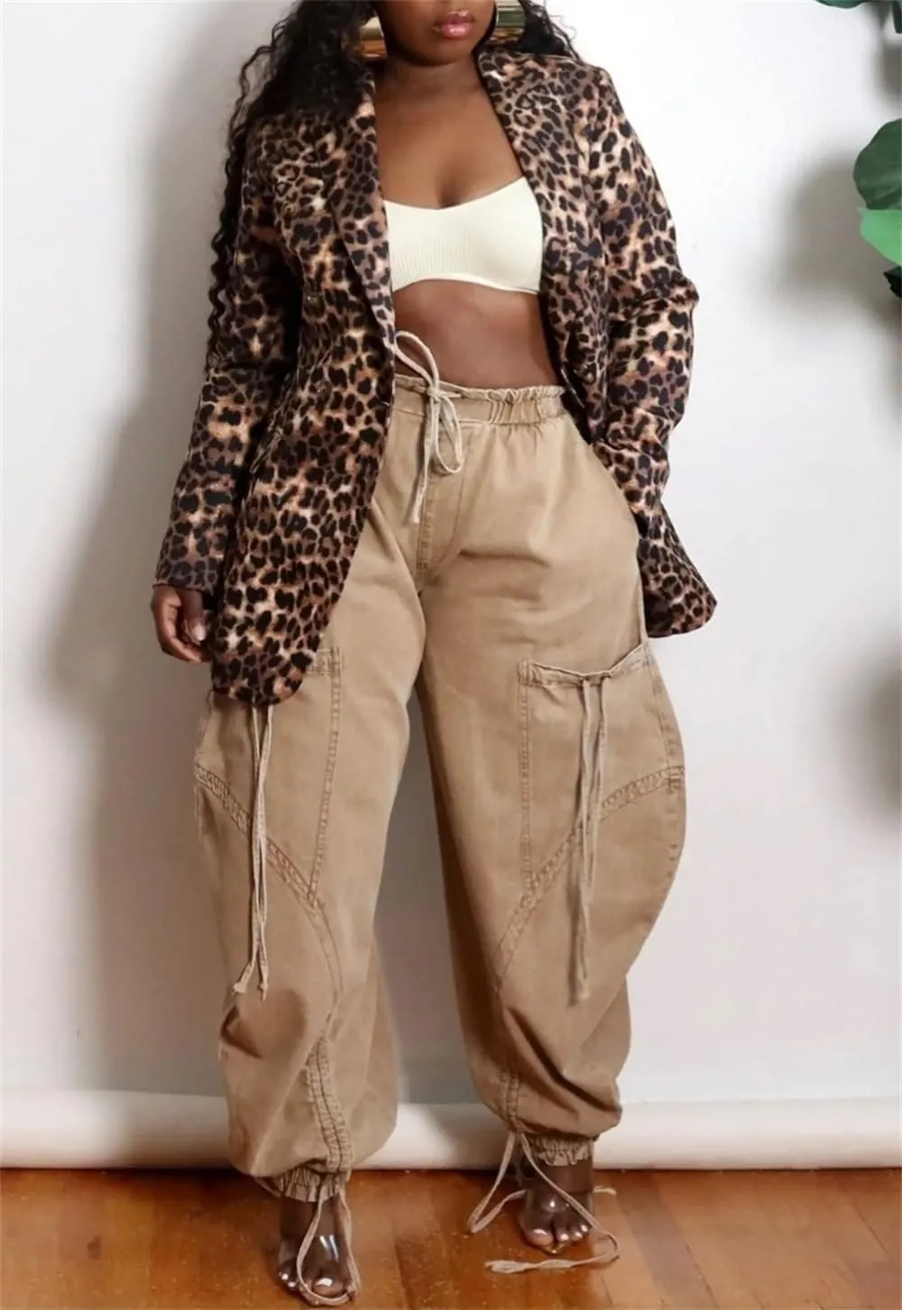 Cargo Jeans for Women High Waisted Drawstring Baggy Jogger Pants Loose Fit Denim Pant Sweatpants