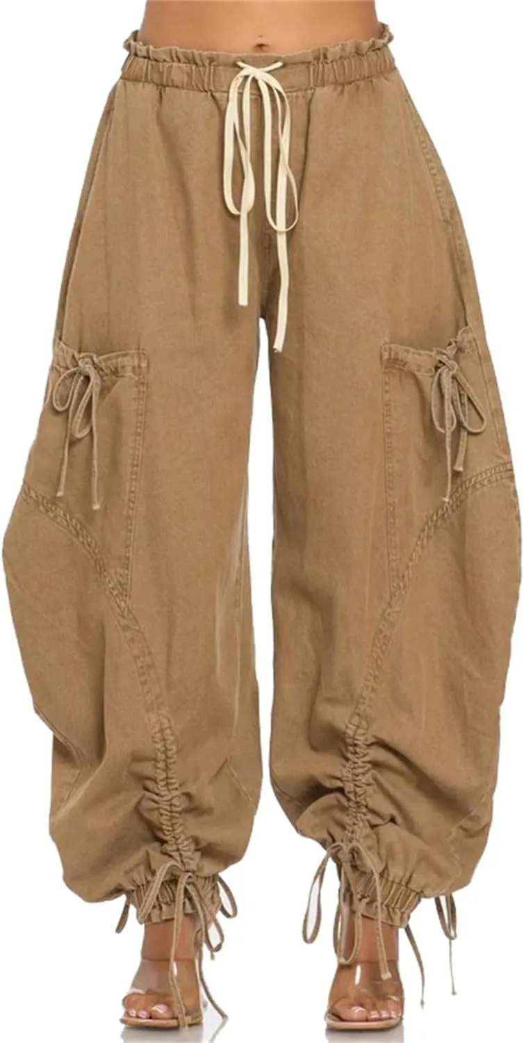 Cargo Jeans for Women High Waisted Drawstring Baggy Jogger Pants Loose Fit Denim Pant Sweatpants