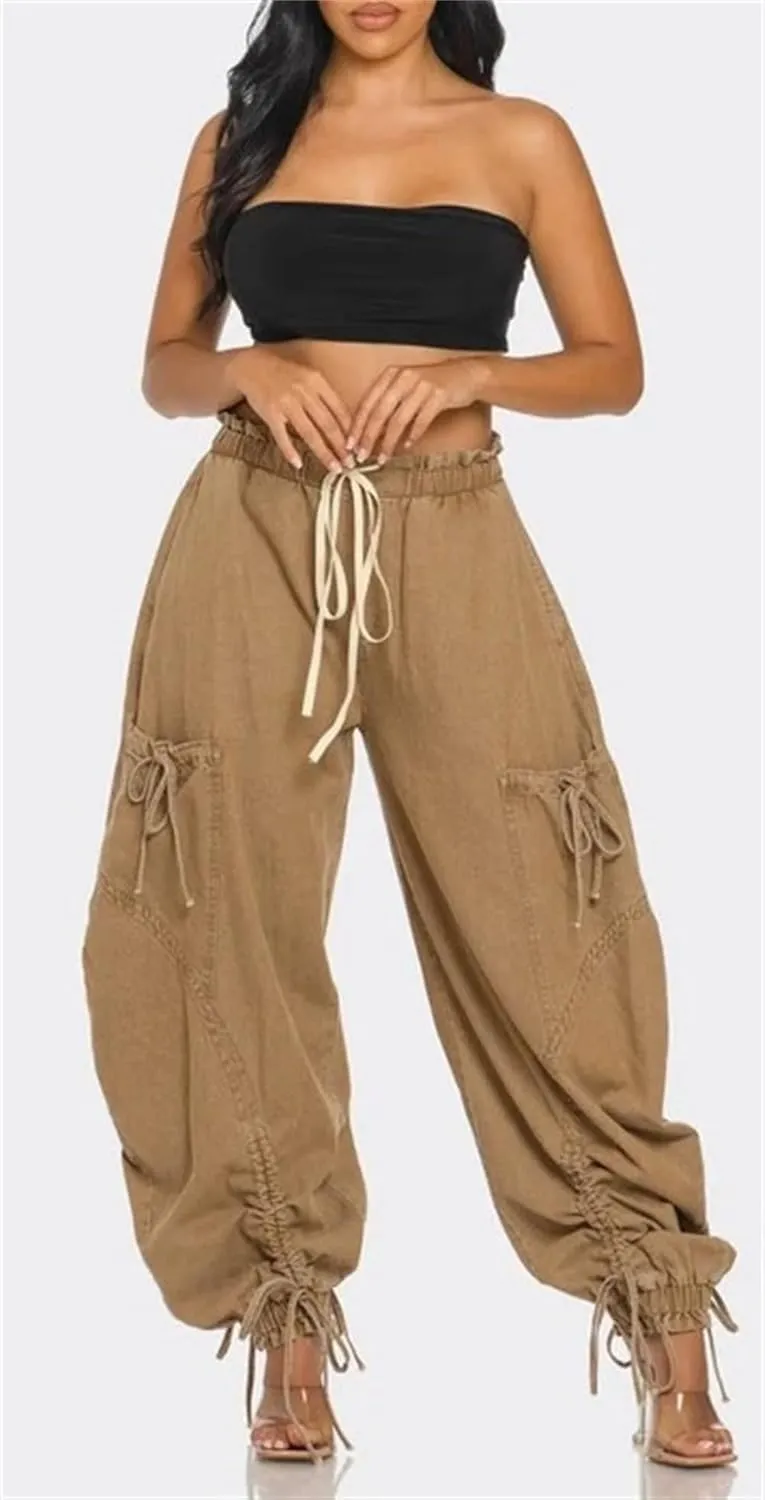 Cargo Jeans for Women High Waisted Drawstring Baggy Jogger Pants Loose Fit Denim Pant Sweatpants