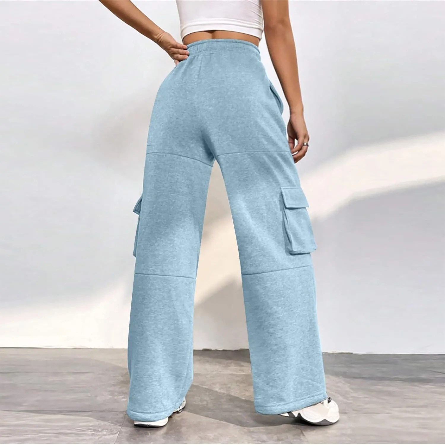 Cargo Joggers for Women Athletic High Waisted Fleece Sweatpants with Pockets Comfy Workout Elastic Waist Pants