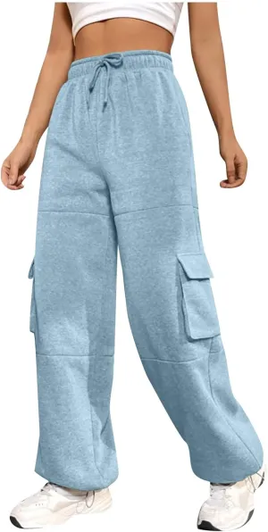 Cargo Joggers for Women Athletic High Waisted Fleece Sweatpants with Pockets Comfy Workout Elastic Waist Pants