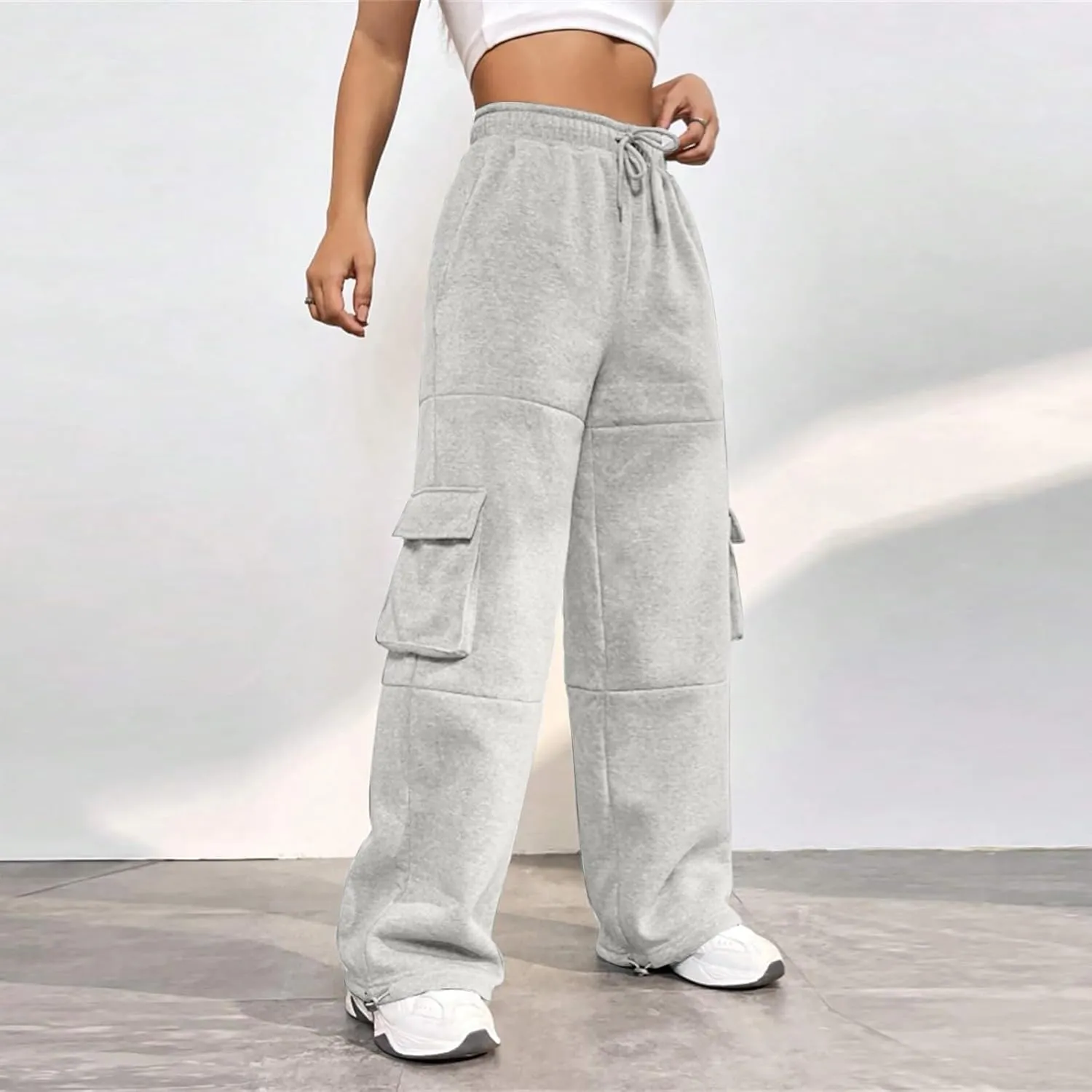 Cargo Joggers for Women Athletic High Waisted Fleece Sweatpants with Pockets Comfy Workout Elastic Waist Pants
