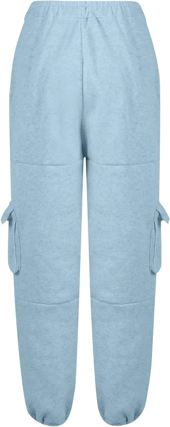 Cargo Joggers for Women Athletic High Waisted Fleece Sweatpants with Pockets Comfy Workout Elastic Waist Pants