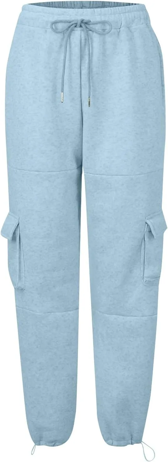 Cargo Joggers for Women Athletic High Waisted Fleece Sweatpants with Pockets Comfy Workout Elastic Waist Pants