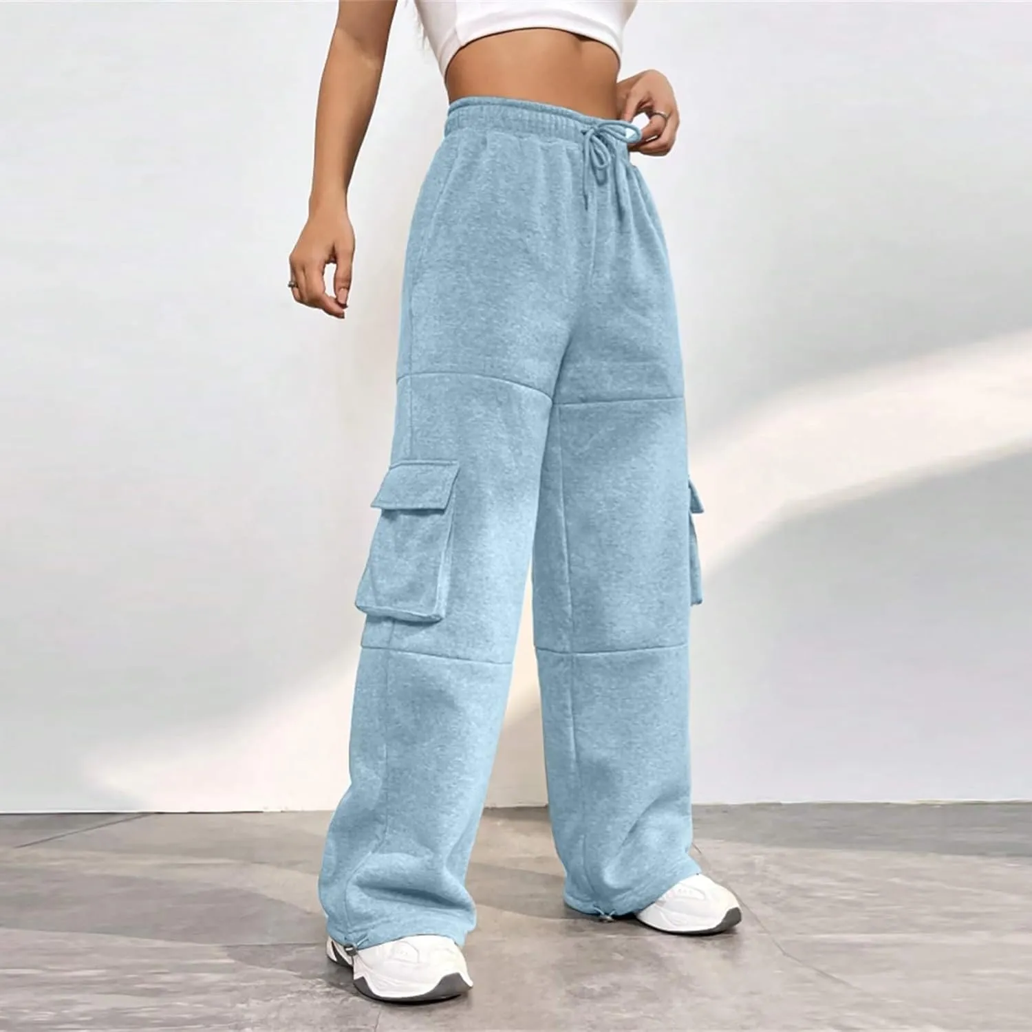 Cargo Joggers for Women Athletic High Waisted Fleece Sweatpants with Pockets Comfy Workout Elastic Waist Pants