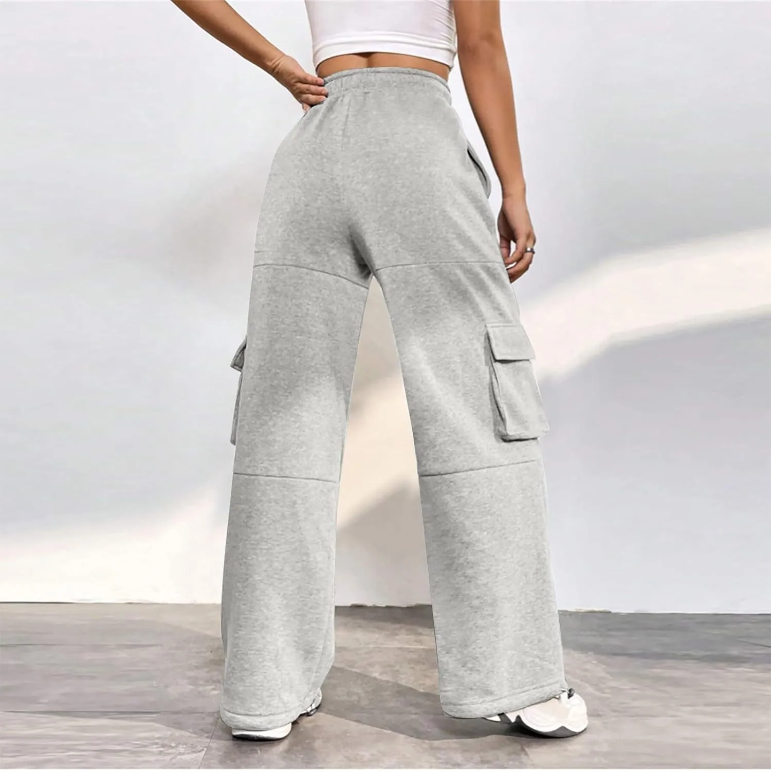 Cargo Joggers for Women Athletic High Waisted Fleece Sweatpants with Pockets Comfy Workout Elastic Waist Pants