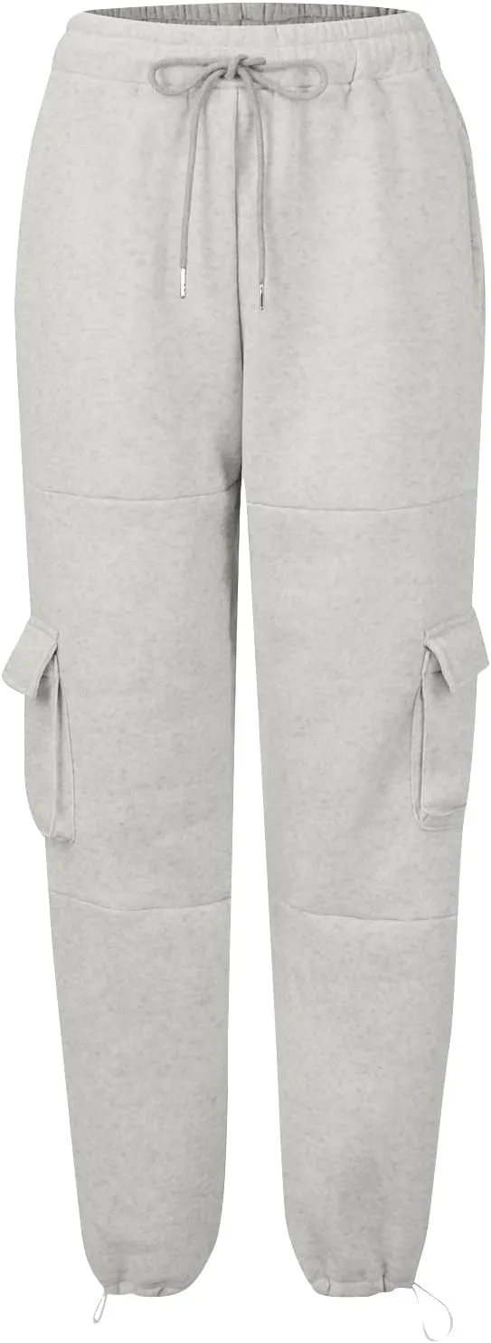 Cargo Joggers for Women Athletic High Waisted Fleece Sweatpants with Pockets Comfy Workout Elastic Waist Pants