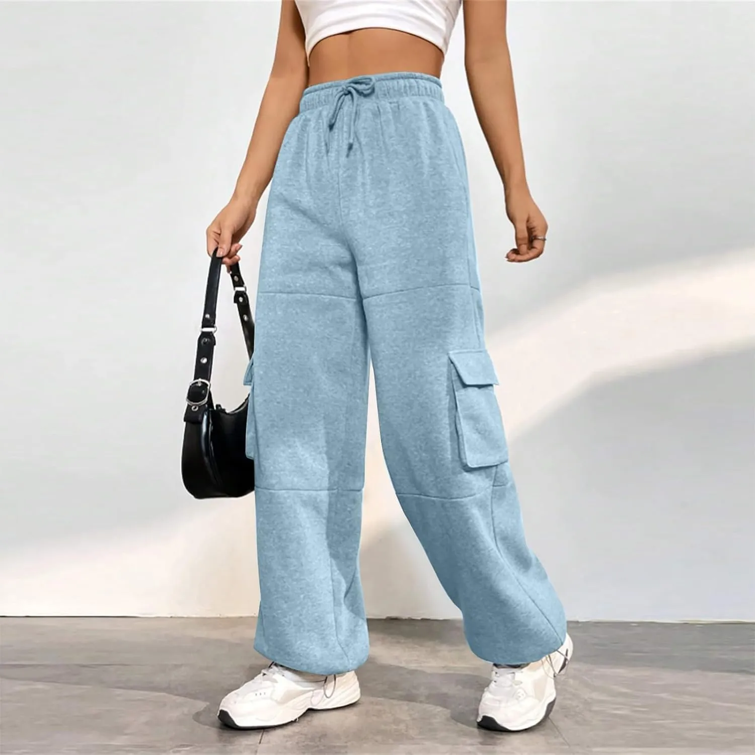 Cargo Joggers for Women Athletic High Waisted Fleece Sweatpants with Pockets Comfy Workout Elastic Waist Pants