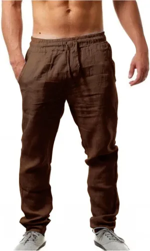 Casual Summer Pants for Men Lightweight Linen Pant Drawstring Joggers Loose Fit Pants Long Trousers with Pockets